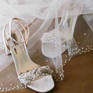 BADGLEY MISCHKA Clara Embellished Strap Evening Shoe White